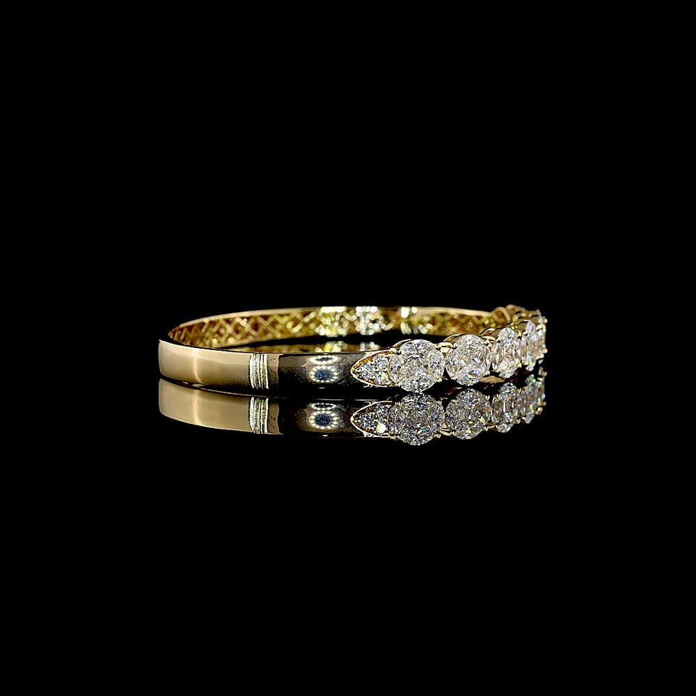 14K Yellow Gold Mixed Shape Bangle Bracelet with Marquise and Princess Cut Lab Diamonds - 3.71 Carat Total Weight - Covaloro Fine Jewelry