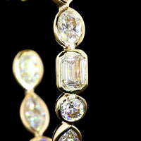 14K Yellow Gold Mixed Shape C-Hoop Earrings with Bezel-Set Emerald and Brilliant Cut Lab Diamonds - 2.96 Carats Total Diamond Weight - Covaloro Fine Jewelry