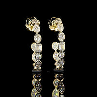 14K Yellow Gold Mixed Shape C-Hoop Earrings with Bezel-Set Emerald and Brilliant Cut Lab Diamonds - 2.96 Carats Total Diamond Weight - Covaloro Fine Jewelry