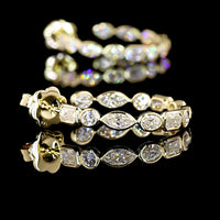 14K Yellow Gold Mixed Shape C-Hoop Earrings with Bezel-Set Emerald and Brilliant Cut Lab Diamonds - 2.96 Carats Total Diamond Weight - Covaloro Fine Jewelry