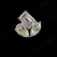14K Yellow Gold Mixed Shape Cluster Stud Earrings with Emerald, Pear, and Marquise Lab Diamonds - 3.78 Carats Total Diamond Weight - Covaloro Fine Jewelry