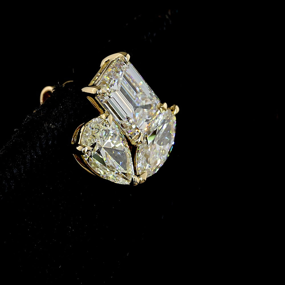 14K Yellow Gold Mixed Shape Cluster Stud Earrings with Emerald, Pear, and Marquise Lab Diamonds - 3.78 Carats Total Diamond Weight - Covaloro Fine Jewelry