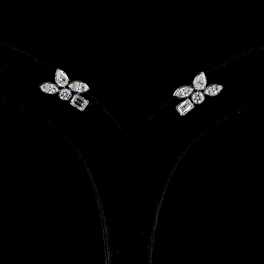 14K Yellow Gold Mixed Shape Diamond Crawler Earrings with Emerald, Pear, and Marquise Lab Diamonds - 2.38 Carats Total Diamond Weight - Covaloro Fine Jewelry