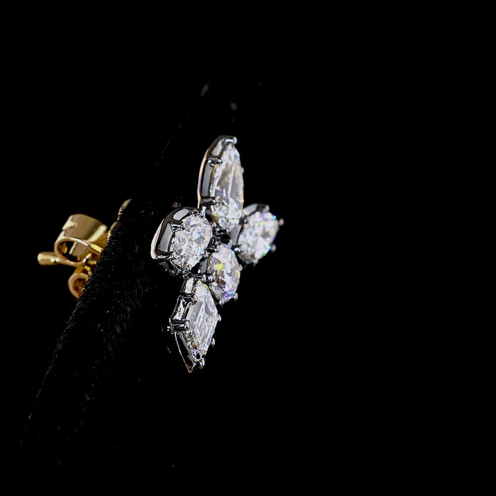 14K Yellow Gold Mixed Shape Diamond Crawler Earrings with Emerald, Pear, and Marquise Lab Diamonds - 2.38 Carats Total Diamond Weight - Covaloro Fine Jewelry