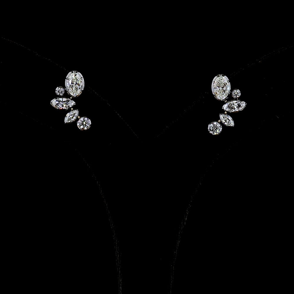 14K Yellow Gold Mixed Shape Diamond Crawler Earrings with Marquise and Oval Lab-Grown Stones - 1.85 Carats Total Diamond Weight - Covaloro Fine Jewelry