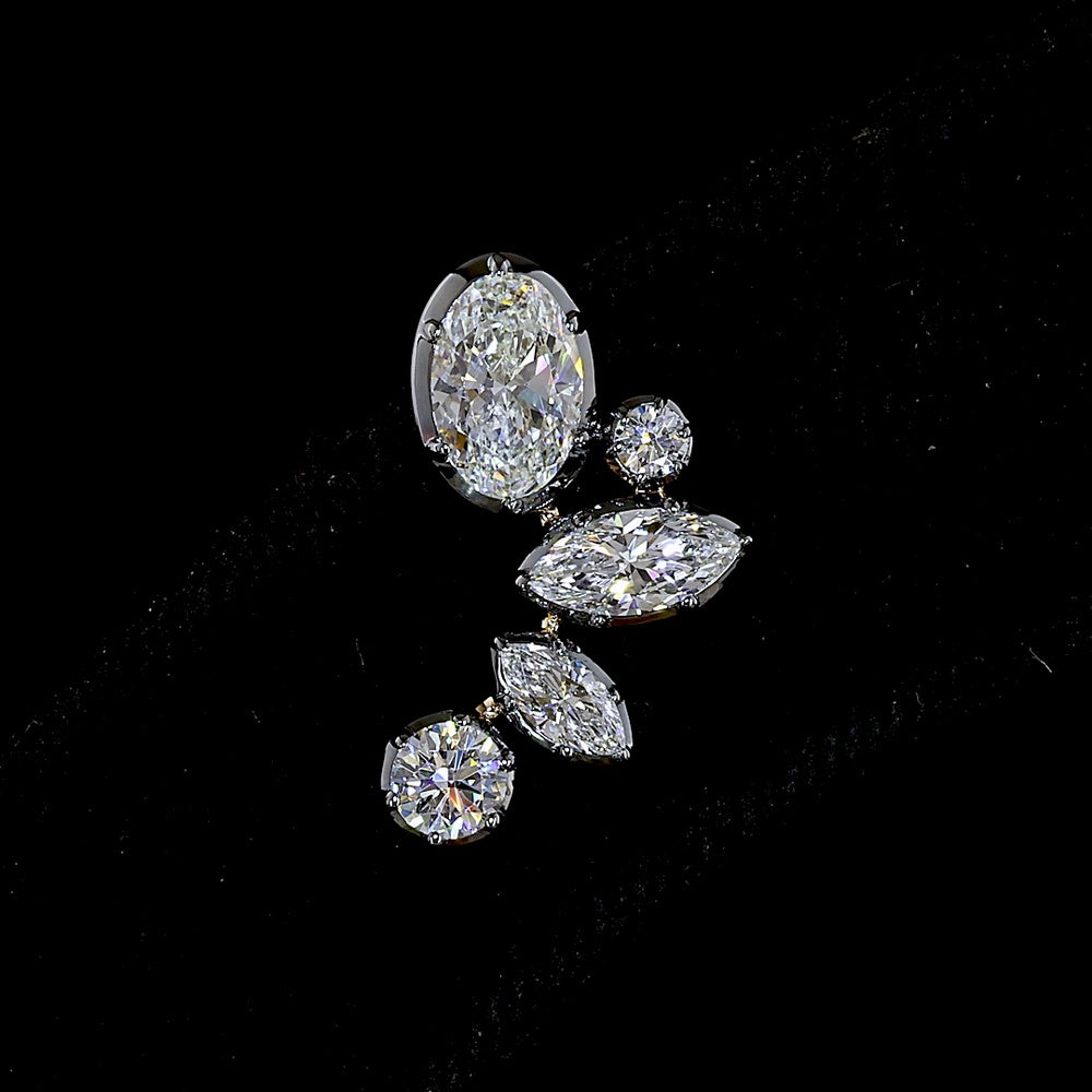 14K Yellow Gold Mixed Shape Diamond Crawler Earrings with Marquise and Oval Lab-Grown Stones - 1.85 Carats Total Diamond Weight - Covaloro Fine Jewelry