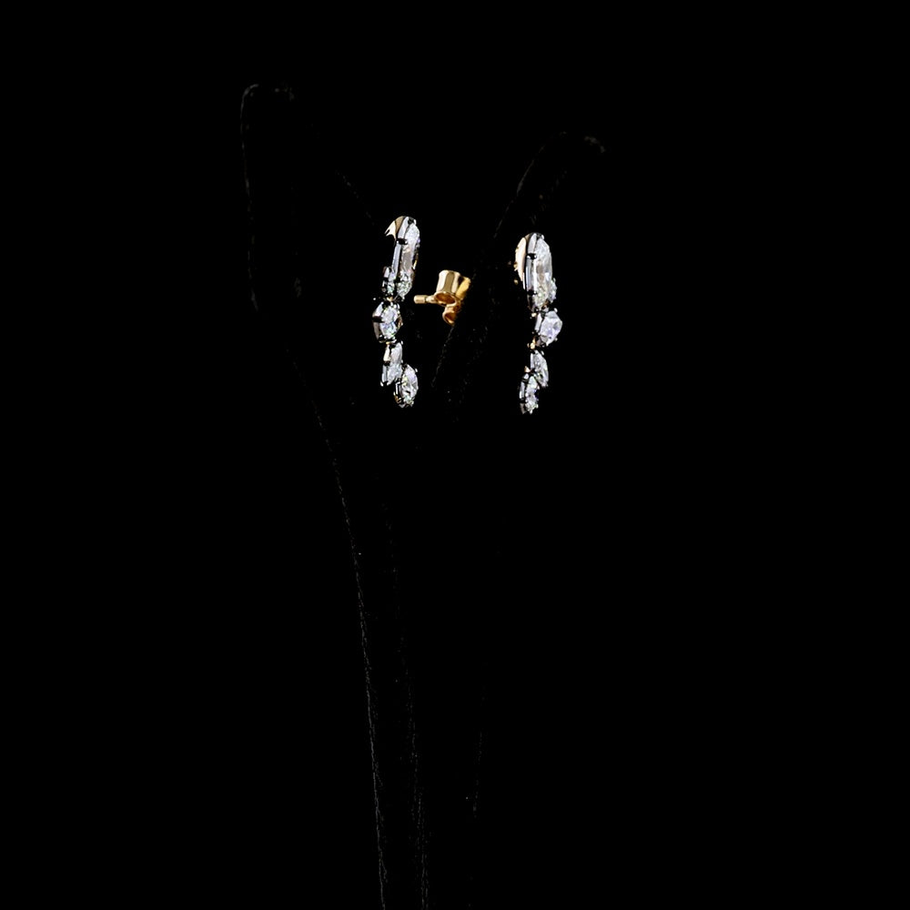 14K Yellow Gold Mixed Shape Diamond Crawler Earrings with Marquise and Oval Lab-Grown Stones - 1.85 Carats Total Diamond Weight - Covaloro Fine Jewelry