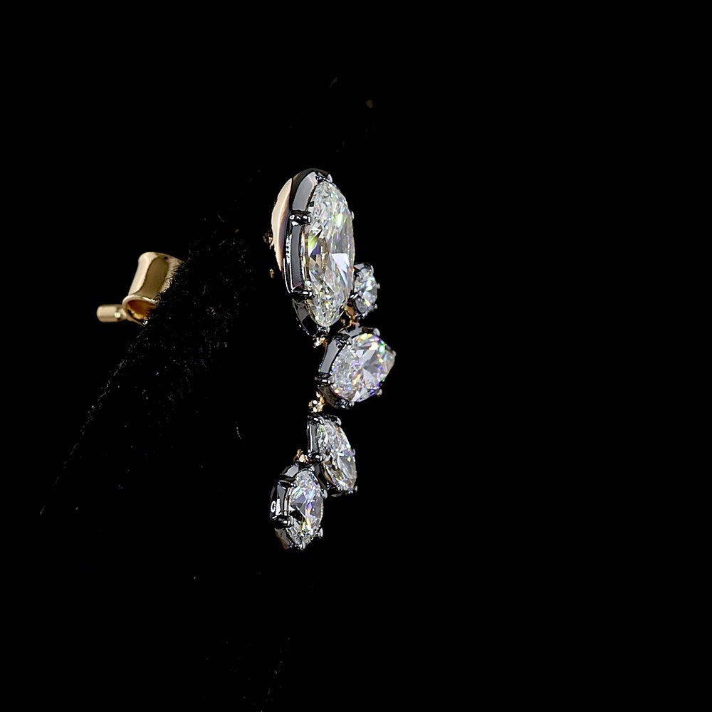 14K Yellow Gold Mixed Shape Diamond Crawler Earrings with Marquise and Oval Lab-Grown Stones - 1.85 Carats Total Diamond Weight - Covaloro Fine Jewelry