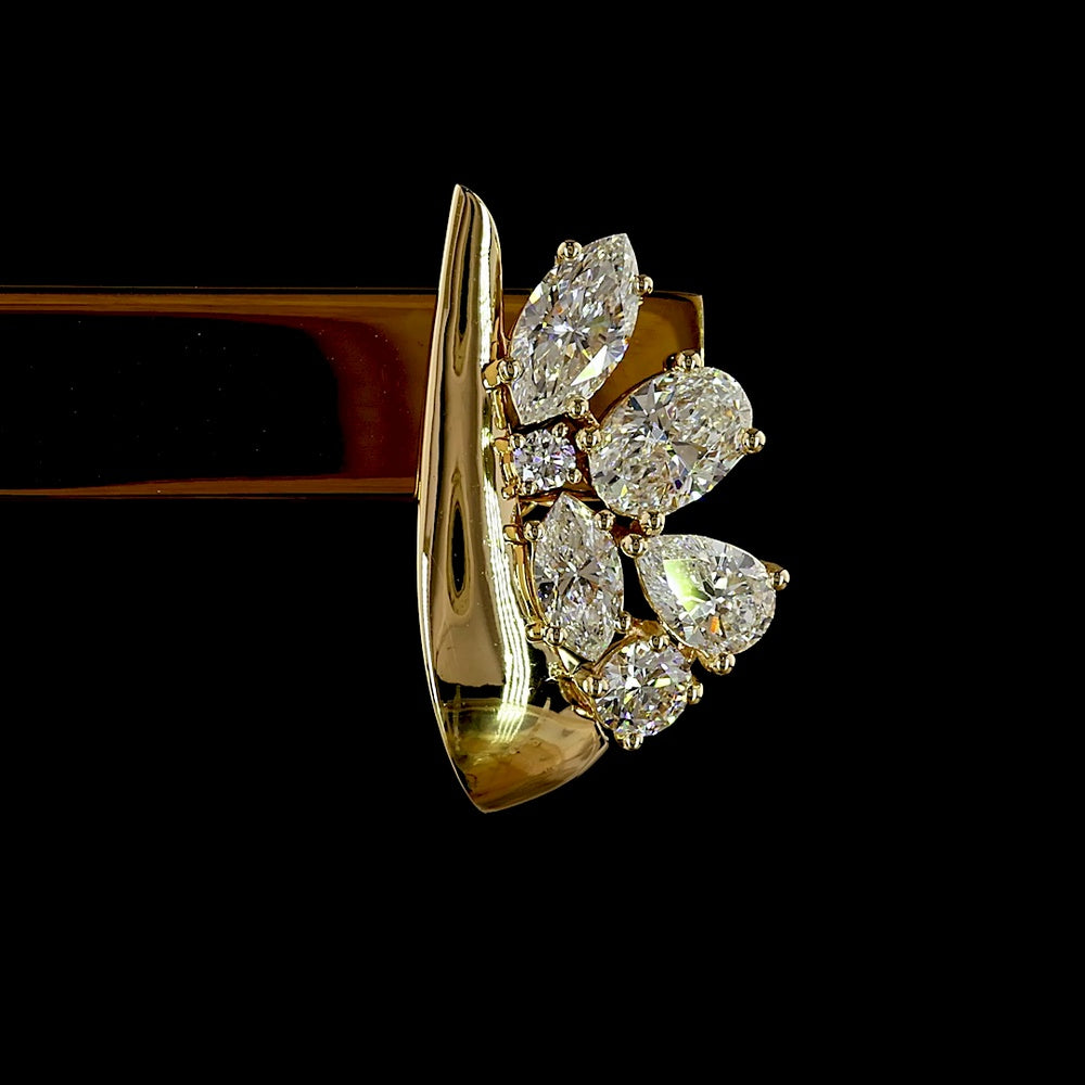 14K Yellow Gold Mixed Shape Diamond Crawler Earrings with Pear, Oval, and Marquise Cut Lab Diamonds - 2.15 Carats Total Diamond Weight - Covaloro Fine Jewelry
