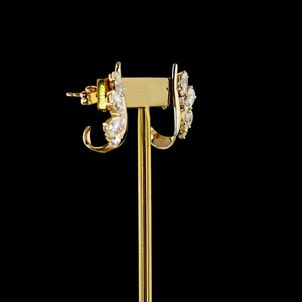 14K Yellow Gold Mixed Shape Diamond Crawler Earrings with Pear, Oval, and Marquise Cut Lab Diamonds - 2.15 Carats Total Diamond Weight - Covaloro Fine Jewelry