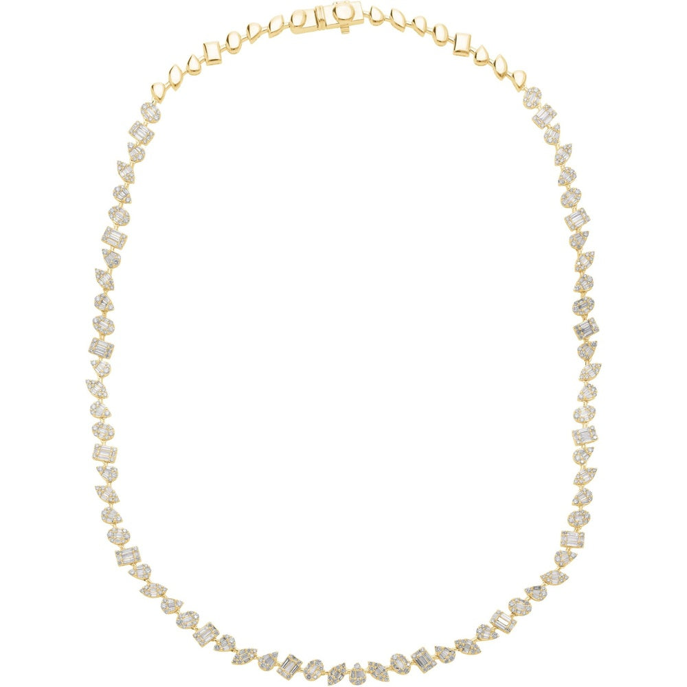 14K Yellow Gold Mixed-Shape Diamond Tennis Necklace with Pear, Marquise, Oval and Emerald-Cut Diamonds - 4.03 Carat Total Diamond Weight by Auriventus