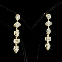 14K Yellow Gold Mixed Shape Drop Earrings with Bezel Set Lab Grown Diamonds - 5.16 Carat Total Weight (Round, Marquise, Oval, Emerald & Pear) - Covaloro Fine Jewelry