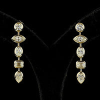 14K Yellow Gold Mixed Shape Drop Earrings with Bezel Set Lab Grown Diamonds - 5.16 Carat Total Weight (Round, Marquise, Oval, Emerald & Pear) - Covaloro Fine Jewelry