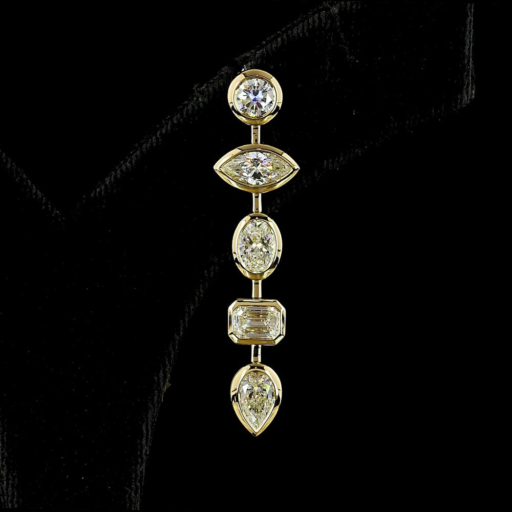 14K Yellow Gold Mixed Shape Drop Earrings with Bezel Set Lab Grown Diamonds - 5.16 Carat Total Weight (Round, Marquise, Oval, Emerald & Pear) - Covaloro Fine Jewelry