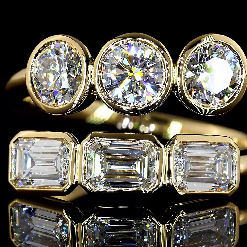 14K Yellow Gold Mixed Shape Eternity Band with Bezel Set Emerald Cut and Brilliant Cut Lab Diamonds - 1.78 Carats Total Diamond Weight - Covaloro Fine Jewelry