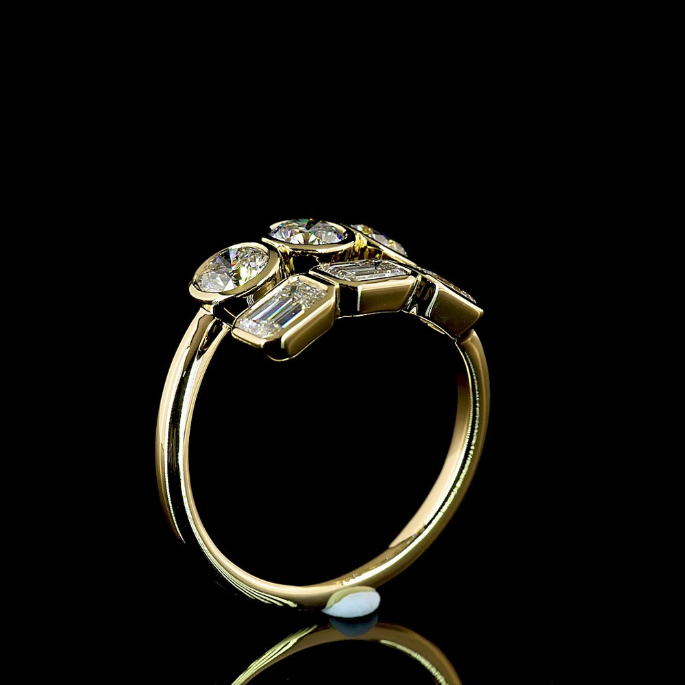 14K Yellow Gold Mixed Shape Eternity Band with Bezel Set Emerald Cut and Brilliant Cut Lab Diamonds - 1.78 Carats Total Diamond Weight - Covaloro Fine Jewelry
