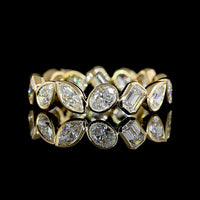 14K Yellow Gold Mixed Shape Eternity Band with Bezel Set Oval, Marquise, Pear and Baguette Lab Diamonds - 2.11 Carats Total Diamond Weight - Covaloro Fine Jewelry
