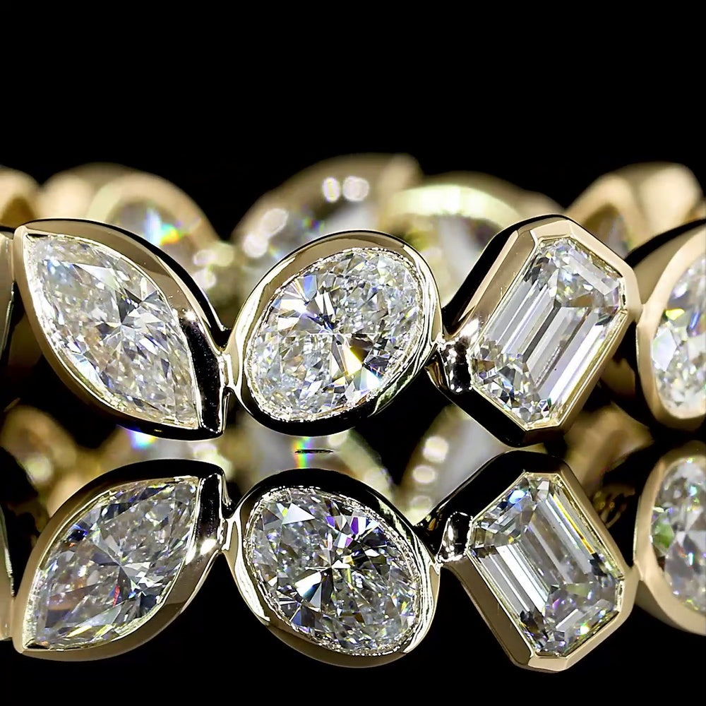 14K Yellow Gold Mixed Shape Eternity Band with Bezel Set Oval, Marquise, Pear and Baguette Lab Diamonds - 2.11 Carats Total Diamond Weight - Covaloro Fine Jewelry