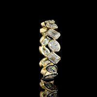 14K Yellow Gold Mixed Shape Eternity Band with Bezel Set Oval, Marquise, Pear and Baguette Lab Diamonds - 2.11 Carats Total Diamond Weight - Covaloro Fine Jewelry