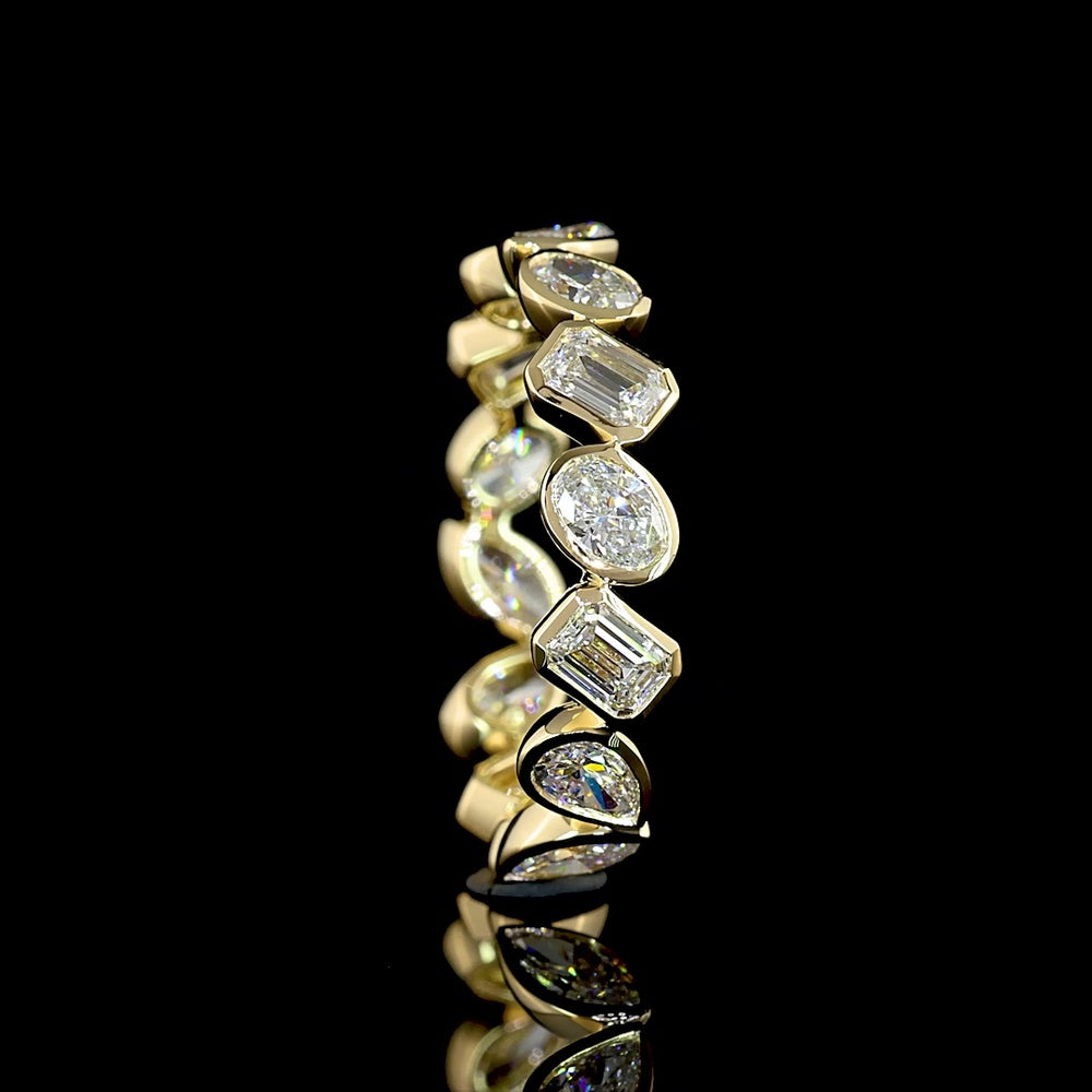 14K Yellow Gold Mixed Shape Eternity Band with Bezel Set Oval, Marquise, Pear and Baguette Lab Diamonds - 2.11 Carats Total Diamond Weight - Covaloro Fine Jewelry