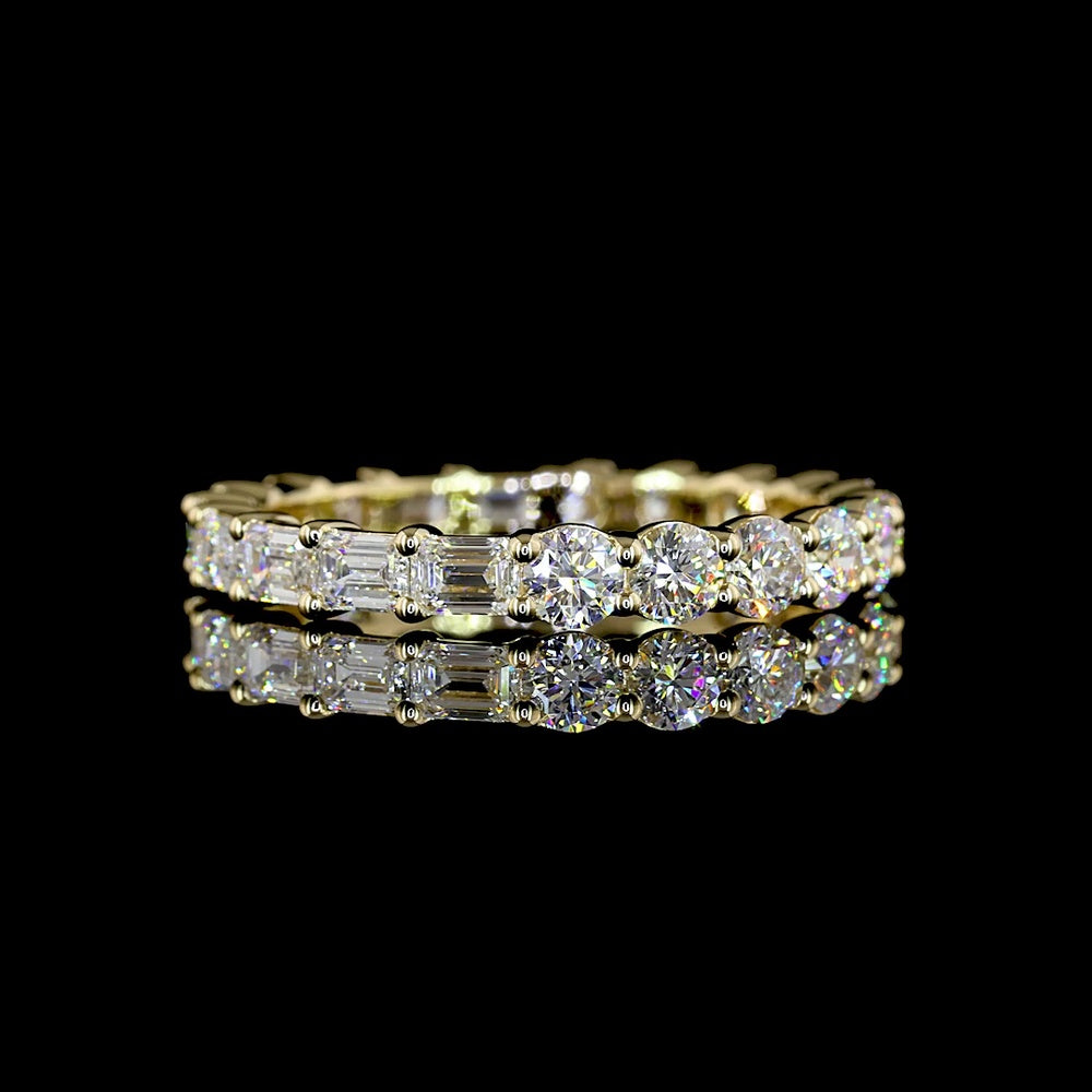 14K Yellow Gold Mixed Shape Eternity Band with East-West Emerald Cut and Brilliant Cut Lab Diamonds - 1.87 Carats Total Diamond Weight - Covaloro Fine Jewelry