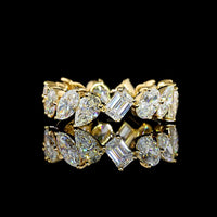 14K Yellow Gold Mixed Shape Eternity Band with Emerald, Marquise, and Pear Lab Diamonds - 2.82 Carats Total Diamond Weight - Covaloro Fine Jewelry