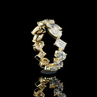 14K Yellow Gold Mixed Shape Eternity Band with Emerald, Marquise, and Pear Lab Diamonds - 2.82 Carats Total Diamond Weight - Covaloro Fine Jewelry