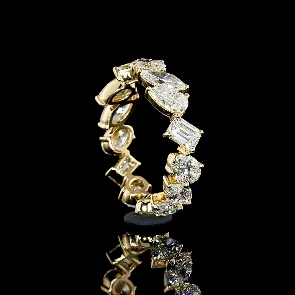 14K Yellow Gold Mixed Shape Eternity Band with Emerald, Marquise, and Pear Lab Diamonds - 2.82 Carats Total Diamond Weight - Covaloro Fine Jewelry