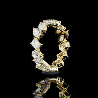 14K Yellow Gold Mixed Shape Eternity Band with Emerald, Marquise, and Pear Lab Diamonds - 2.82 Carats Total Diamond Weight - Covaloro Fine Jewelry