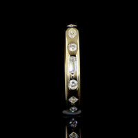 14K Yellow Gold Mixed Shape Eternity Band with Flush Set Marquise, Round, and Princess Lab Diamonds - 0.75 Carat Total Diamond Weight - Covaloro Fine Jewelry