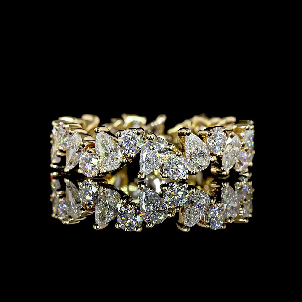 14K Yellow Gold Mixed Shape Eternity Band with Pear and Round Lab Diamonds - 2.38 Carats Total Diamond Weight - Covaloro Fine Jewelry