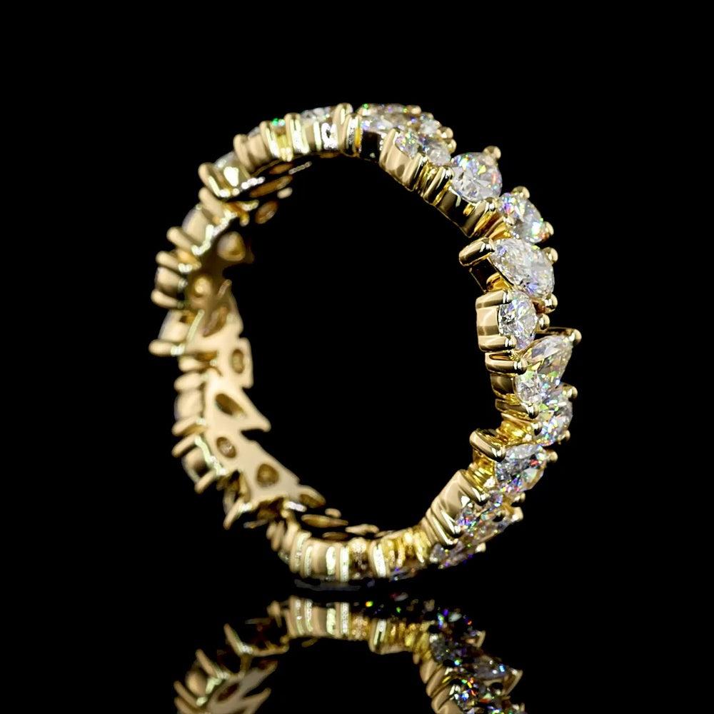 14K Yellow Gold Mixed Shape Eternity Band with Pear and Round Lab Diamonds - 2.38 Carats Total Diamond Weight - Covaloro Fine Jewelry