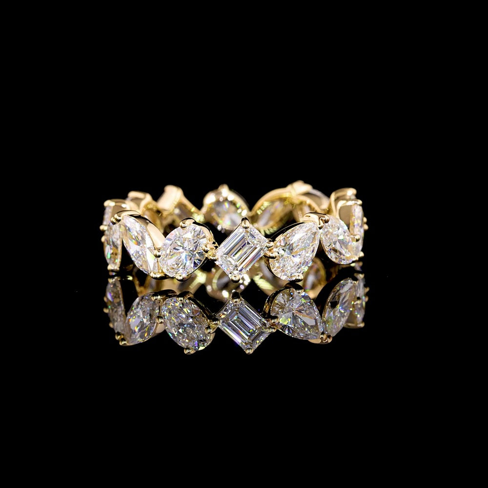 14K Yellow Gold Mixed Shape Eternity Band with Pear, Marquise, Emerald, and Oval Lab Diamonds - 3.03 Carats Total Diamond Weight - Covaloro Fine Jewelry