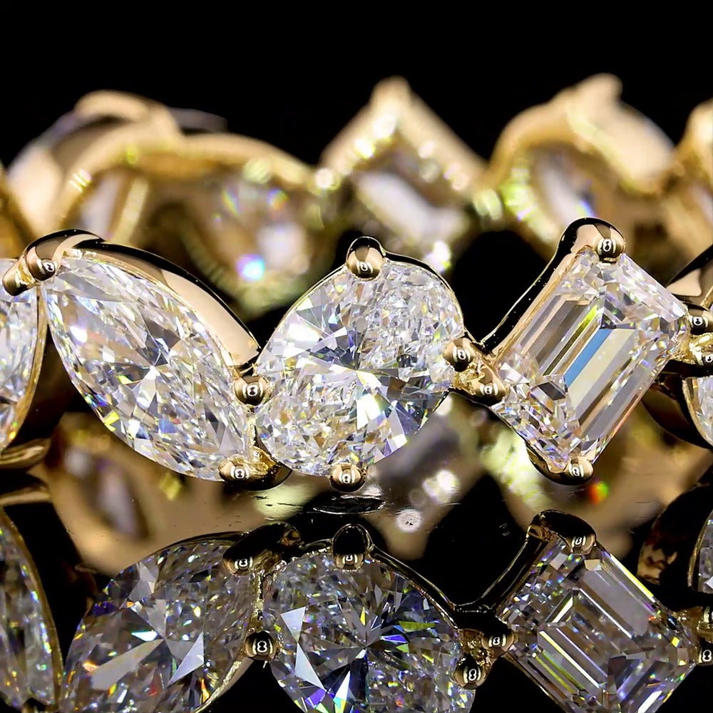 14K Yellow Gold Mixed Shape Eternity Band with Pear, Marquise, Emerald, and Oval Lab Diamonds - 3.03 Carats Total Diamond Weight - Covaloro Fine Jewelry