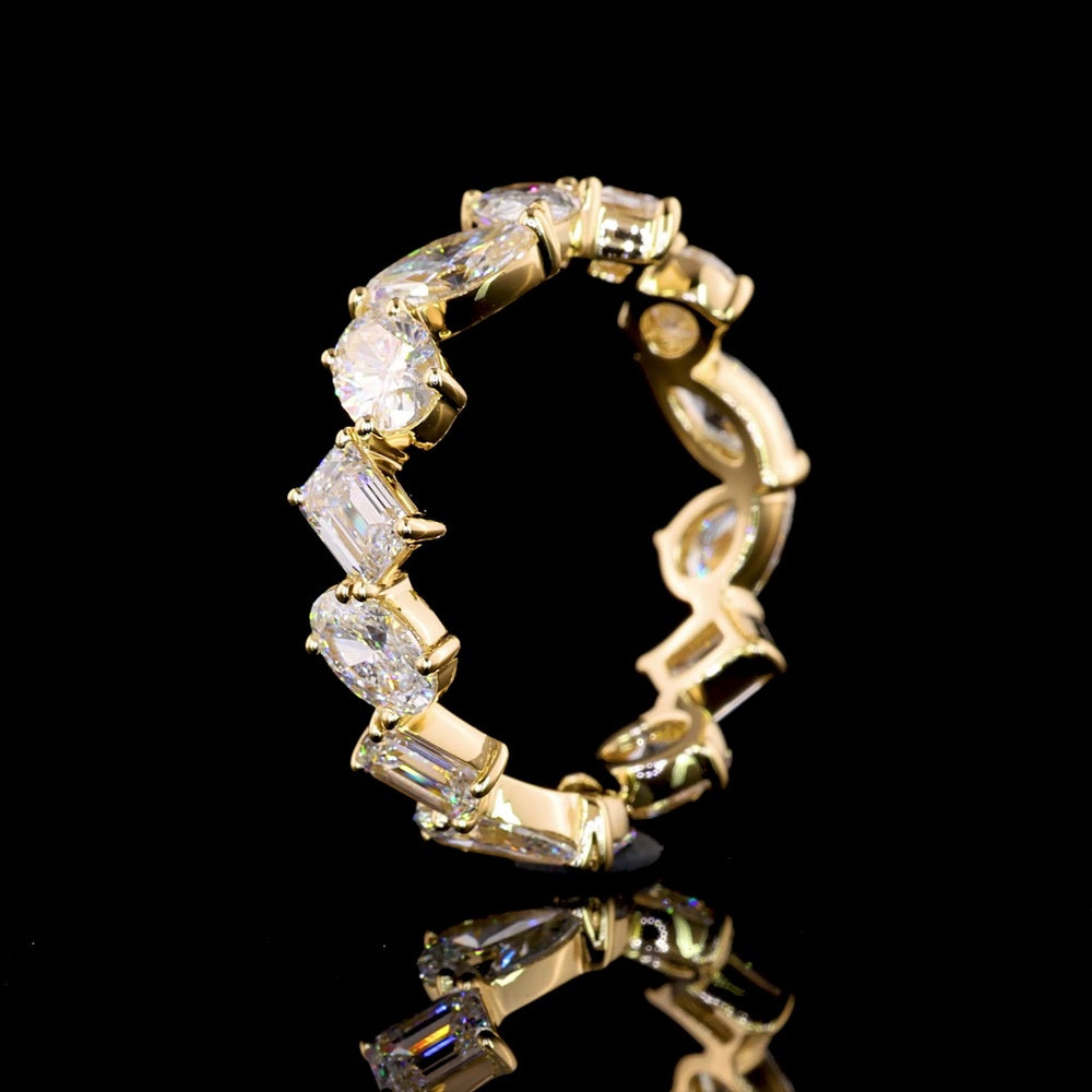 14K Yellow Gold Mixed Shape Eternity Band with Pear, Marquise, Emerald, and Oval Lab Diamonds - 3.03 Carats Total Diamond Weight - Covaloro Fine Jewelry