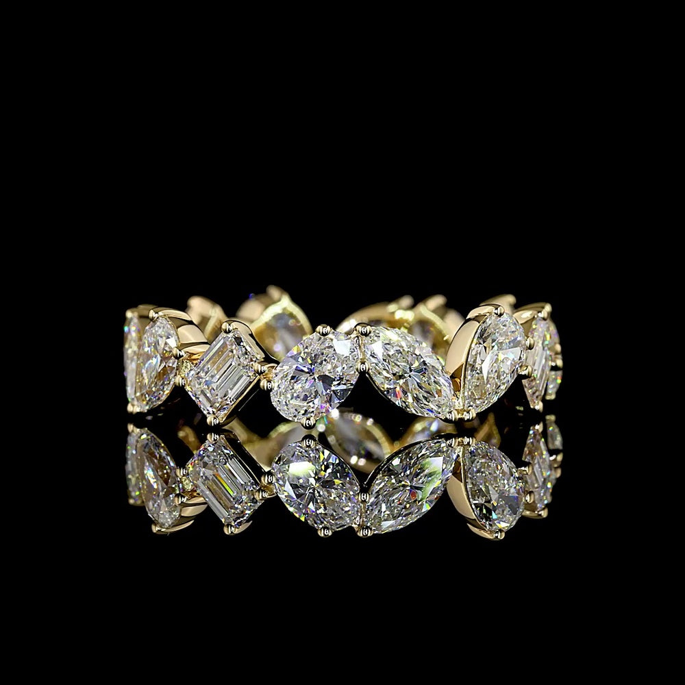 14K Yellow Gold Mixed Shape Eternity Band with Pear, Oval, Emerald, and Marquise Cut Lab Diamonds - 2.88 Carat Total Weight - Covaloro Fine Jewelry