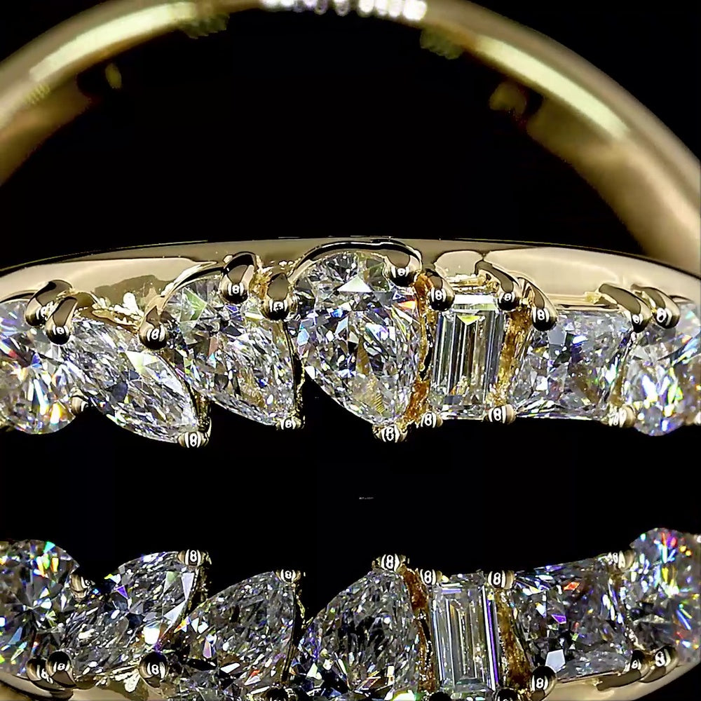14K Yellow Gold Mixed Shape Eternity Band with Princess, Pear, and Round Brilliant Lab Diamonds - 0.92 Carats Total Diamond Weight - Covaloro Fine Jewelry