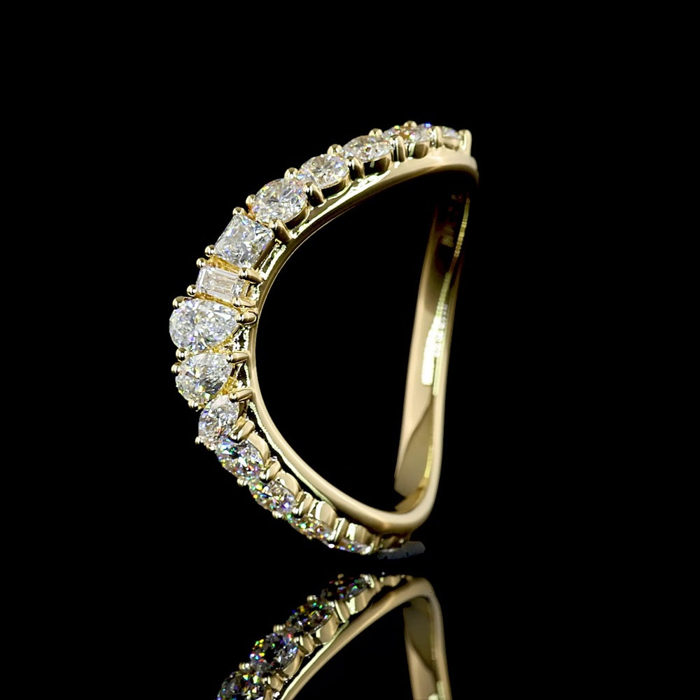 14K Yellow Gold Mixed Shape Eternity Band with Princess, Pear, and Round Brilliant Lab Diamonds - 0.92 Carats Total Diamond Weight - Covaloro Fine Jewelry
