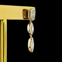 14K Yellow Gold Mixed Shape Hanging Earrings with Bezel Set Emerald, Oval, and Marquise Cut Lab Diamonds - 1.56 Carats Total Diamond Weight - Covaloro Fine Jewelry
