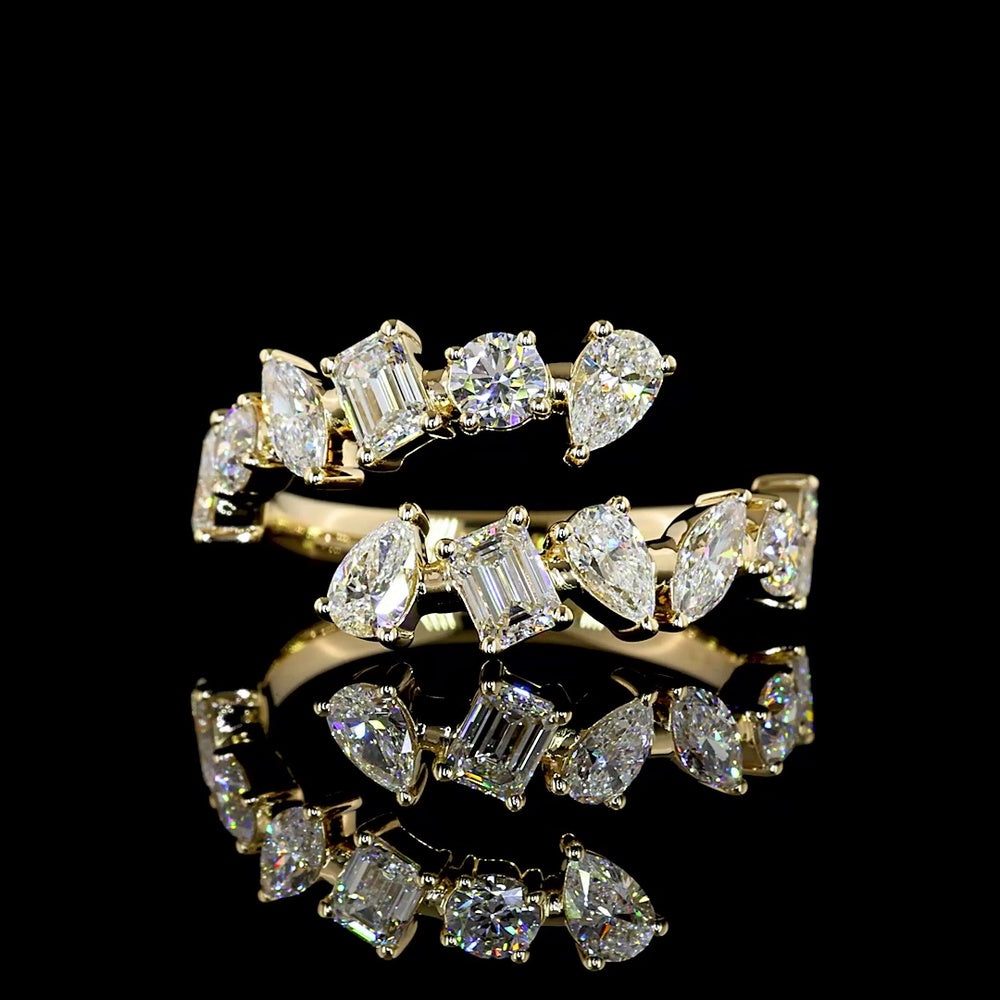 14K Yellow Gold Mixed Shape Special Eternity Band with Inclined Prong Set Lab Diamonds - 1.75 Carats Total Diamond Weight - Covaloro Fine Jewelry