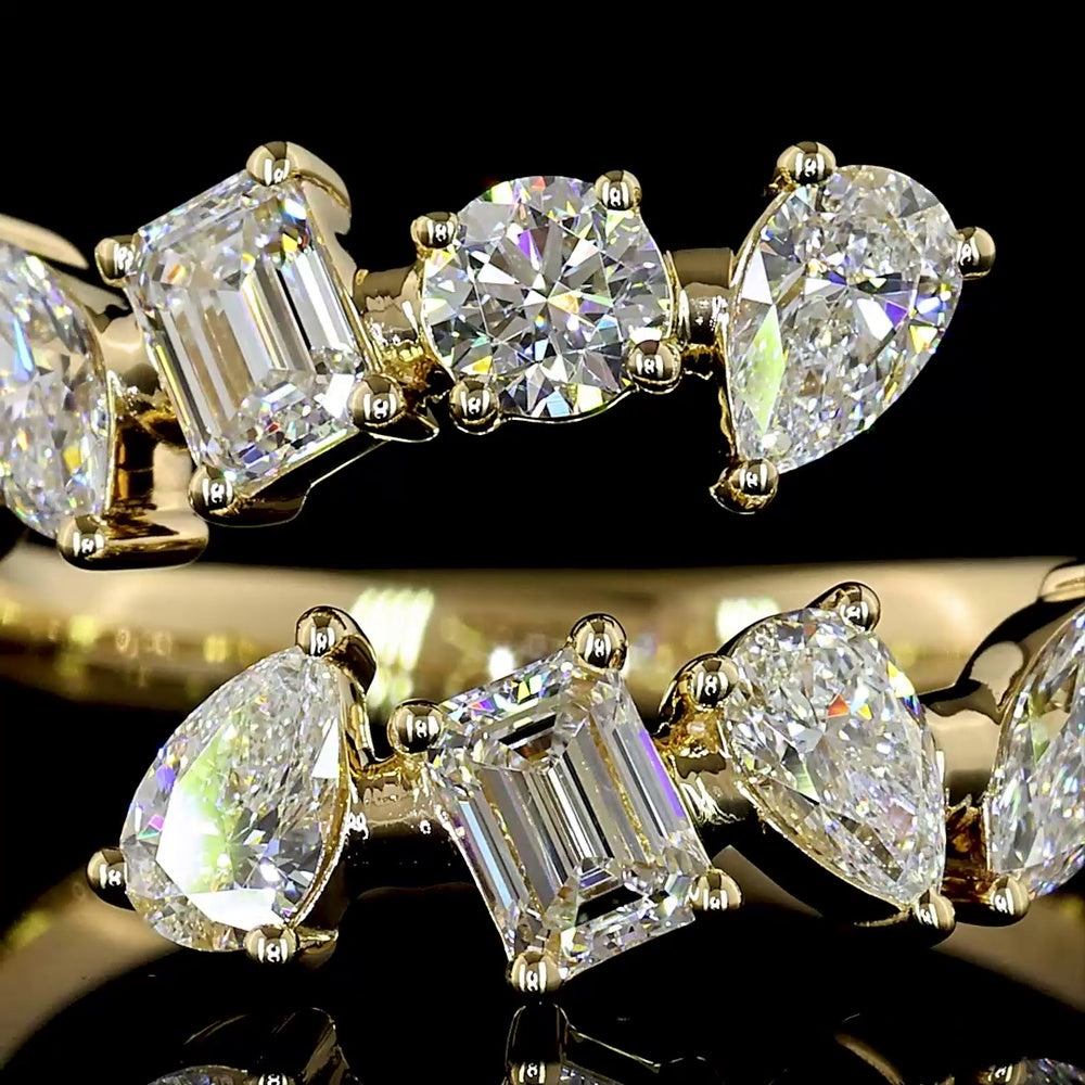 14K Yellow Gold Mixed Shape Special Eternity Band with Inclined Prong Set Lab Diamonds - 1.75 Carats Total Diamond Weight - Covaloro Fine Jewelry