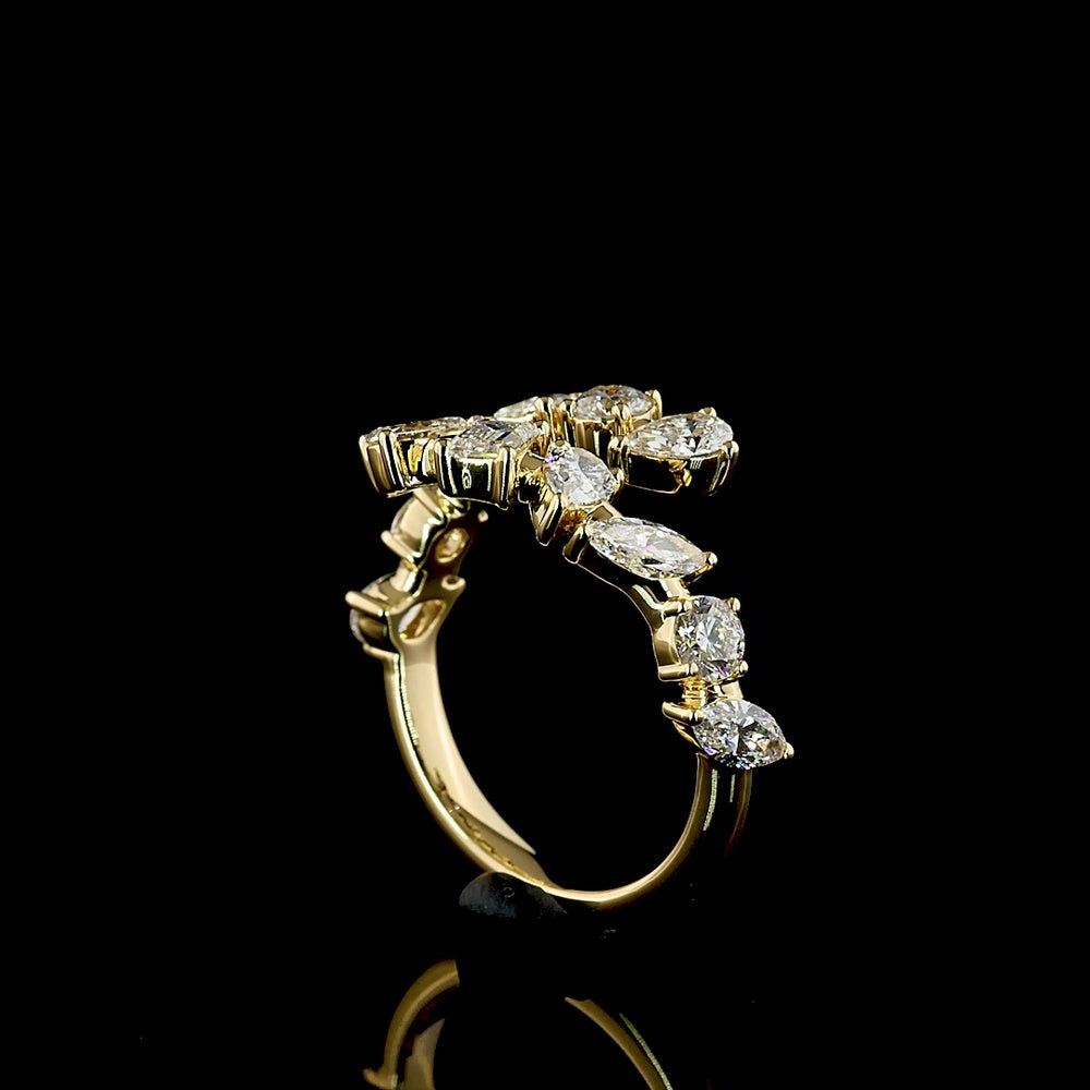 14K Yellow Gold Mixed Shape Special Eternity Band with Inclined Prong Set Lab Diamonds - 1.75 Carats Total Diamond Weight - Covaloro Fine Jewelry