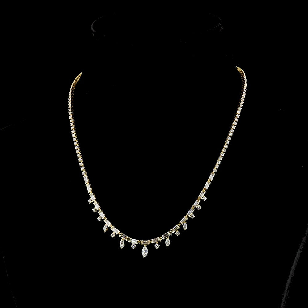 14K Yellow Gold Mixed Shape Special Necklace with Baguette and Marquise Lab-Grown Diamonds - 6.69 Total Carat Weight - Covaloro Fine Jewelry