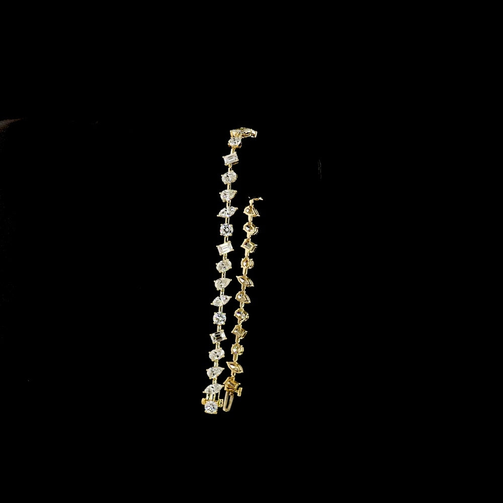 14K Yellow Gold Mixed Shape Station Bracelet with 7.24 Carats Lab-Grown Diamonds (Round, Emerald & Oval Cuts) - E-F VS2 Clarity - Covaloro Fine Jewelry