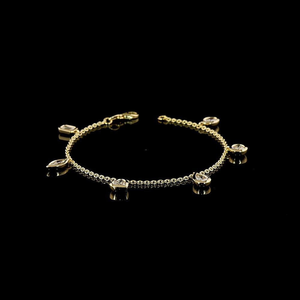 14K Yellow Gold Mixed Shape Station Bracelet with Bezel-Set Pear and Heart Lab Diamonds - 2.28 Carat Total Weight - Covaloro Fine Jewelry