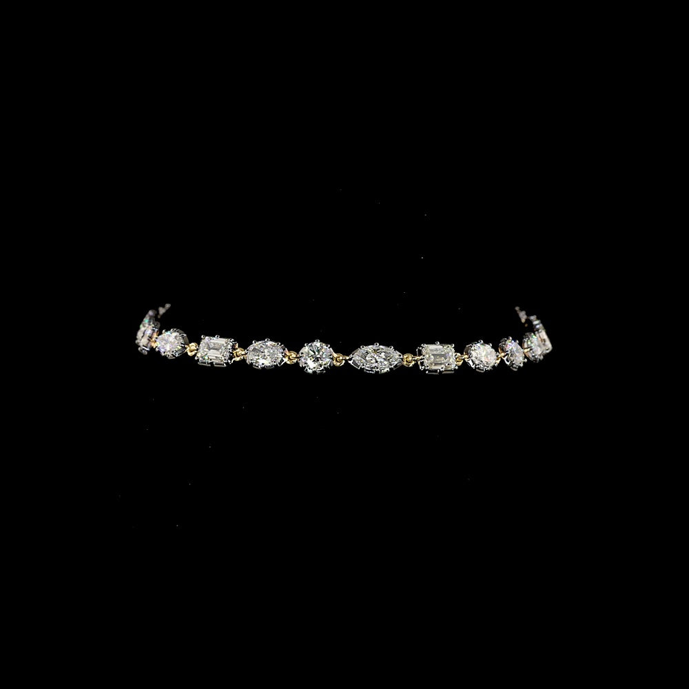14K Yellow Gold Mixed Shape Station Bracelet with Emerald, Marquise, Oval & Brilliant Lab Diamonds - 5.50 Carats Total Diamond Weight - Covaloro Fine Jewelry