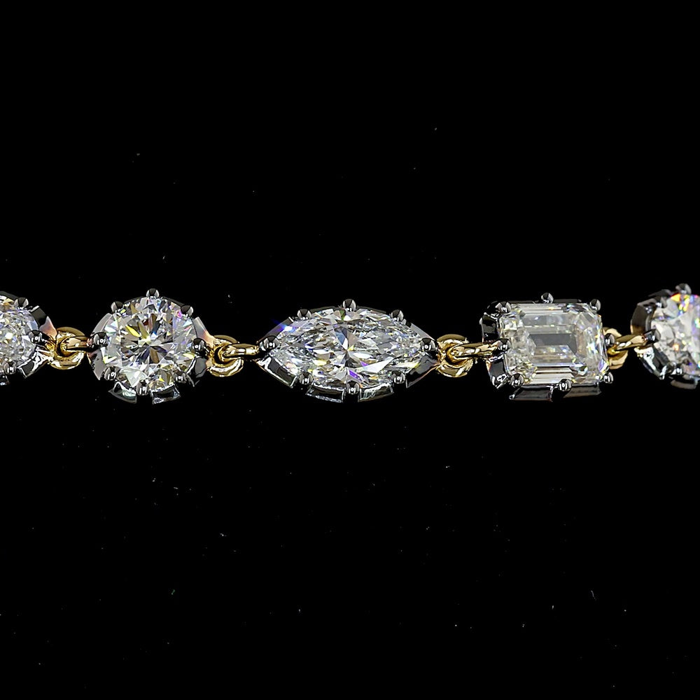 14K Yellow Gold Mixed Shape Station Bracelet with Emerald, Marquise, Oval & Brilliant Lab Diamonds - 5.50 Carats Total Diamond Weight - Covaloro Fine Jewelry