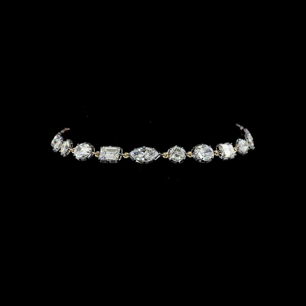 14K Yellow Gold Mixed Shape Station Bracelet with Emerald, Oval, Marquise, and Round Lab Diamonds - 8.35 Carats Total Diamond Weight - Covaloro Fine Jewelry