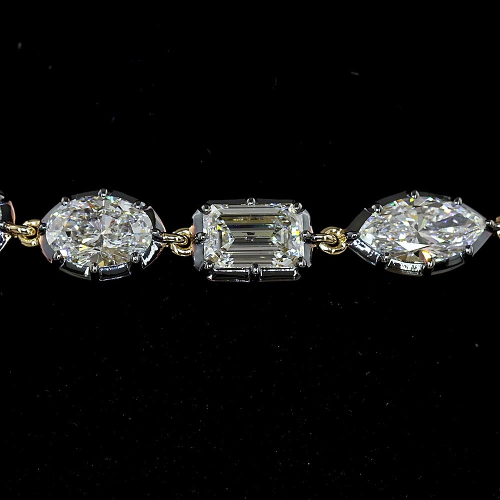 14K Yellow Gold Mixed Shape Station Bracelet with Emerald, Oval, Marquise, and Round Lab Diamonds - 8.35 Carats Total Diamond Weight - Covaloro Fine Jewelry