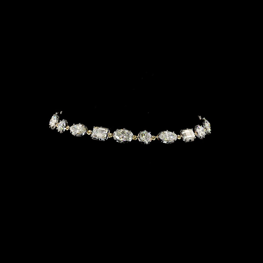 14K Yellow Gold Mixed Shape Station Bracelet with Emerald, Oval, Marquise, and Round Lab Diamonds - 8.44 Carats Total Diamond Weight - Covaloro Fine Jewelry
